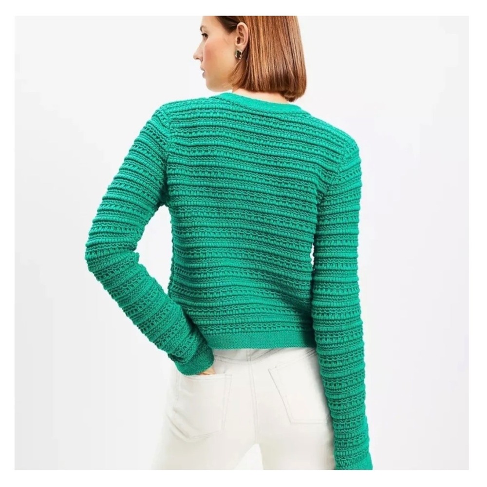 LOFT | 2024 Cardigan Sweater Large Green Textured Knit Gold Button Lady Jacket - Picture 3 of 12
